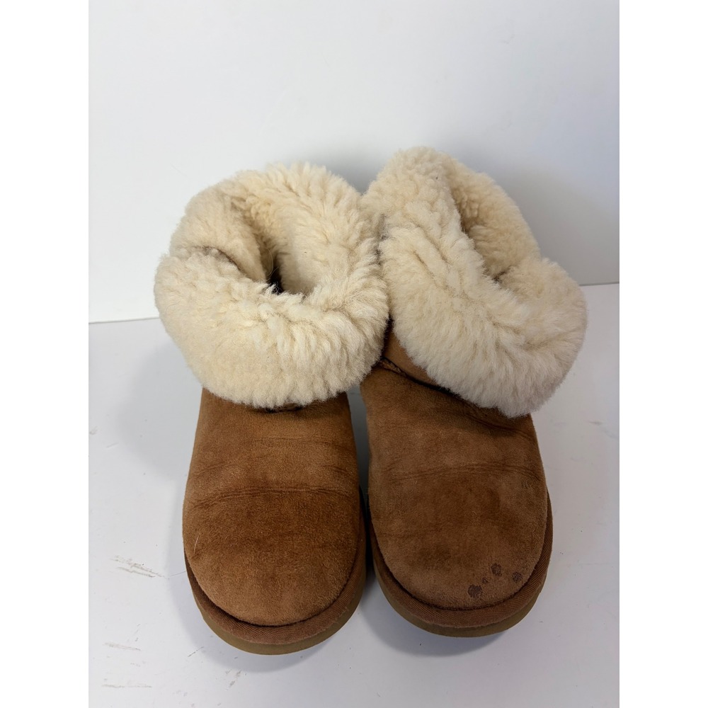UGG Classic Cuff Mini Chestnut Brown Suede Sheepskin Ankle Boots Fall Size 8
